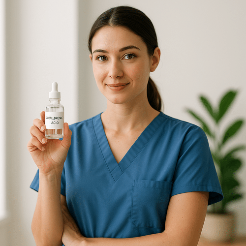 alt_text : Couverture épurée : pro de santé en uniforme bleu, cadre lumineux, plante verte, bien-être moderne.