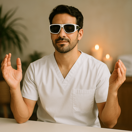 alt_text : "Professionnel de santé apaisant dans un cadre serein, représentant bien-être et gestion du stress."