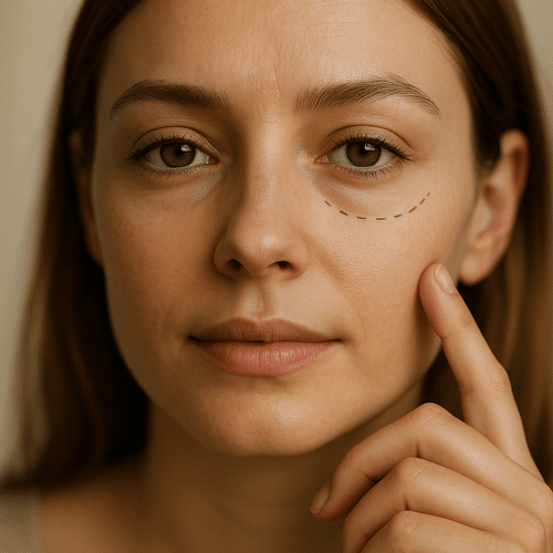 alt_text : Gros plan d'un visage paisible, accent sur les yeux. Teintes douces évoquant confiance et soin.