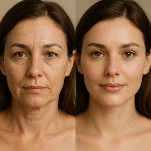 alt_text : Deux visages féminins avant/après injections, montrant une peau plus lisse et un aspect naturel.
